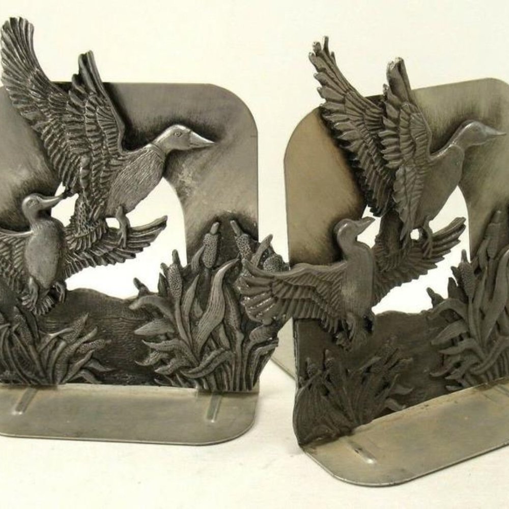1980 Metzke Pewter Ducks In Flight Bookends